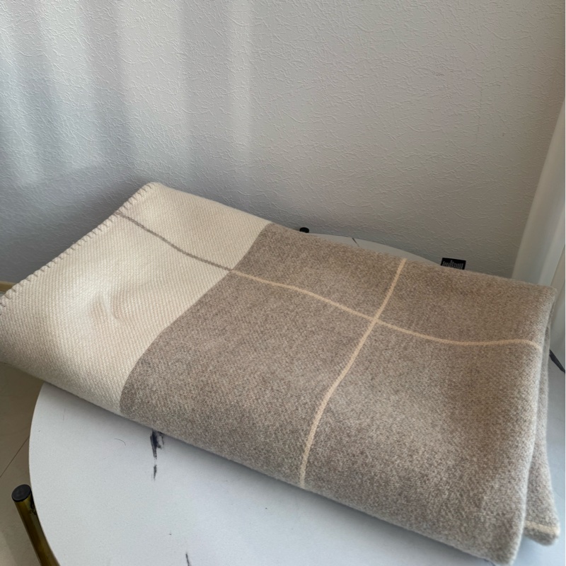 Hermes米灰駝色羊毛毛毯✨高級感十足-10