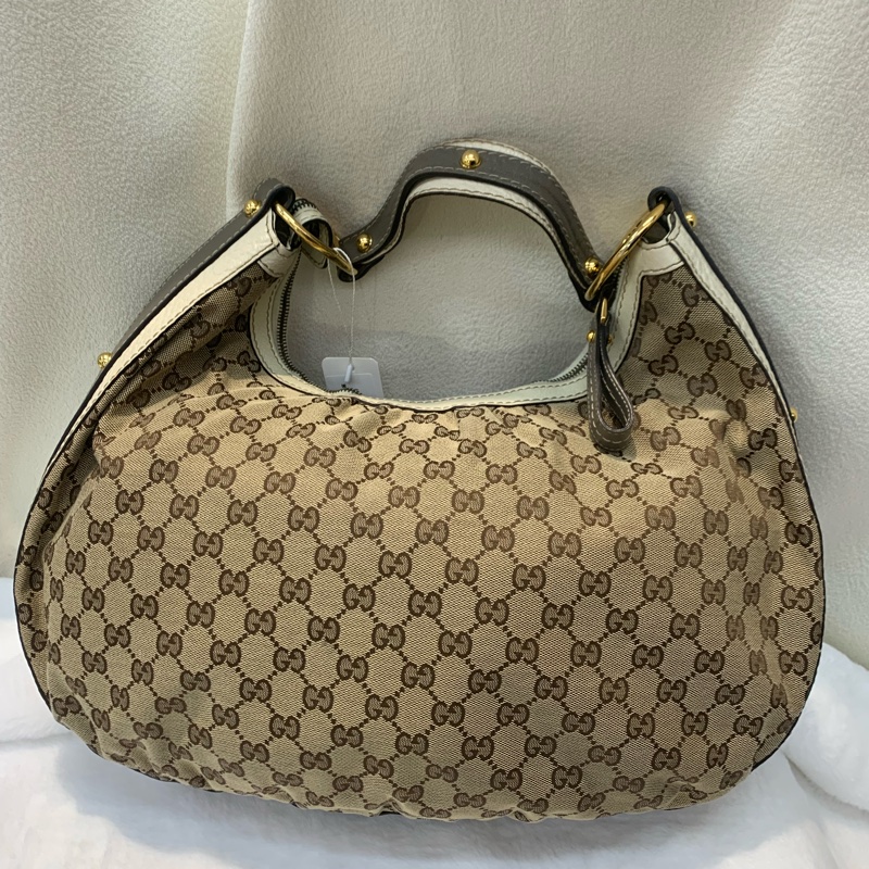 GUCCI老花布白邊拼灰上肩  XC171-1