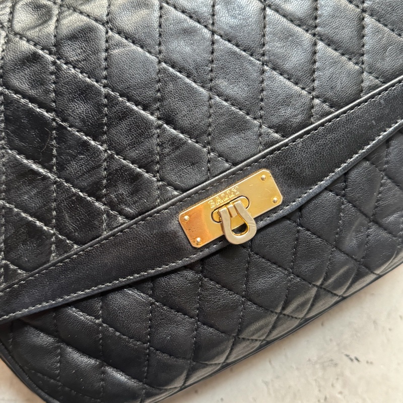 Bally 黑色菱格紋 classic flap chain bag 真皮鏈包 斜背手提-4