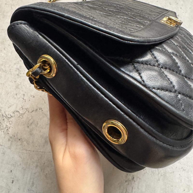 Bally 黑色菱格紋 classic flap chain bag 真皮鏈包 斜背手提-10