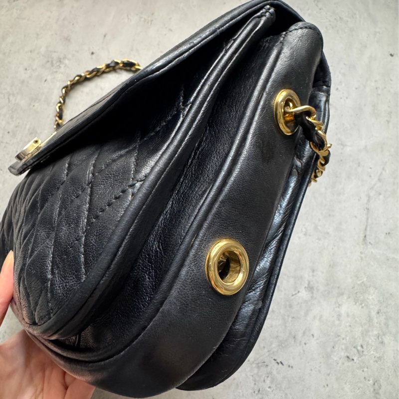 Bally 黑色菱格紋 classic flap chain bag 真皮鏈包 斜背手提-11