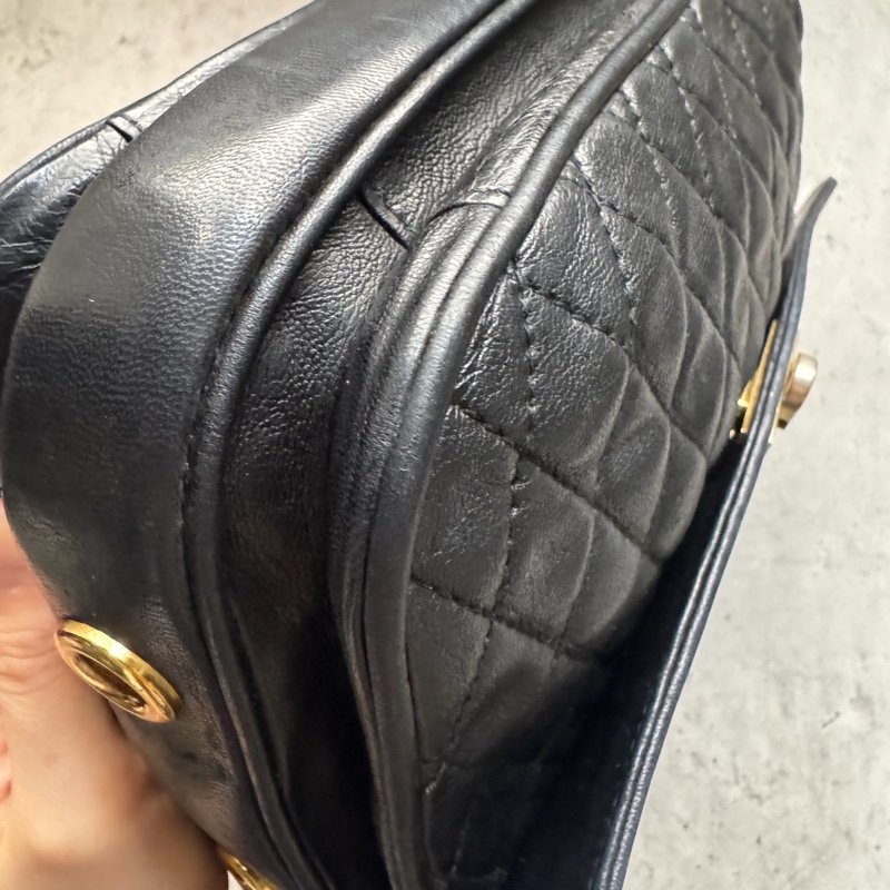 Bally 黑色菱格紋 classic flap chain bag 真皮鏈包 斜背手提-13