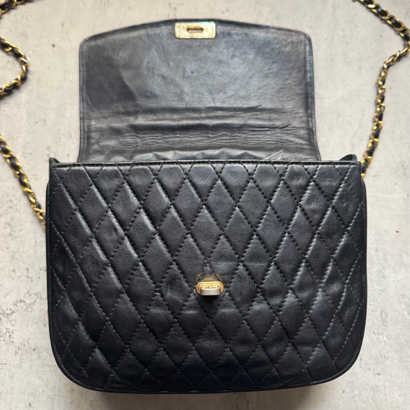 Bally 黑色菱格紋 classic flap chain bag 真皮鏈包 斜背手提-21