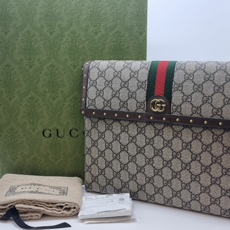 【包稅】GUCCI 全新 GG Supreme Ophidia 平板電腦保護套手拿包 681052-7