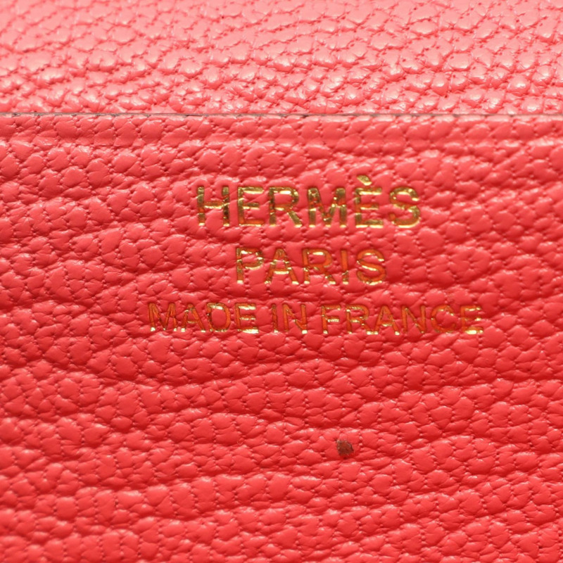 愛馬仕 Bearn Soufflet 雙折錢包，山羊皮，玫瑰杜鵑色，二手，女士，金扣-4