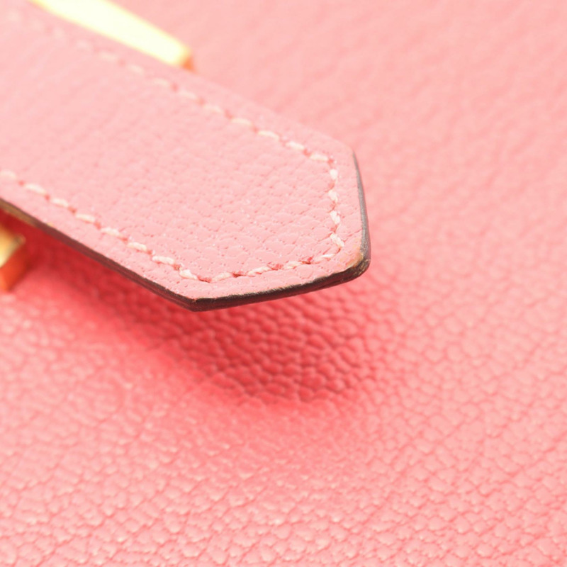 愛馬仕 Bearn Soufflet 雙折錢包，山羊皮，玫瑰杜鵑色，二手，女士，金扣-6