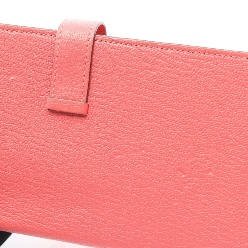 愛馬仕 Bearn Soufflet 雙折錢包，山羊皮，玫瑰杜鵑色，二手，女士，金扣-10