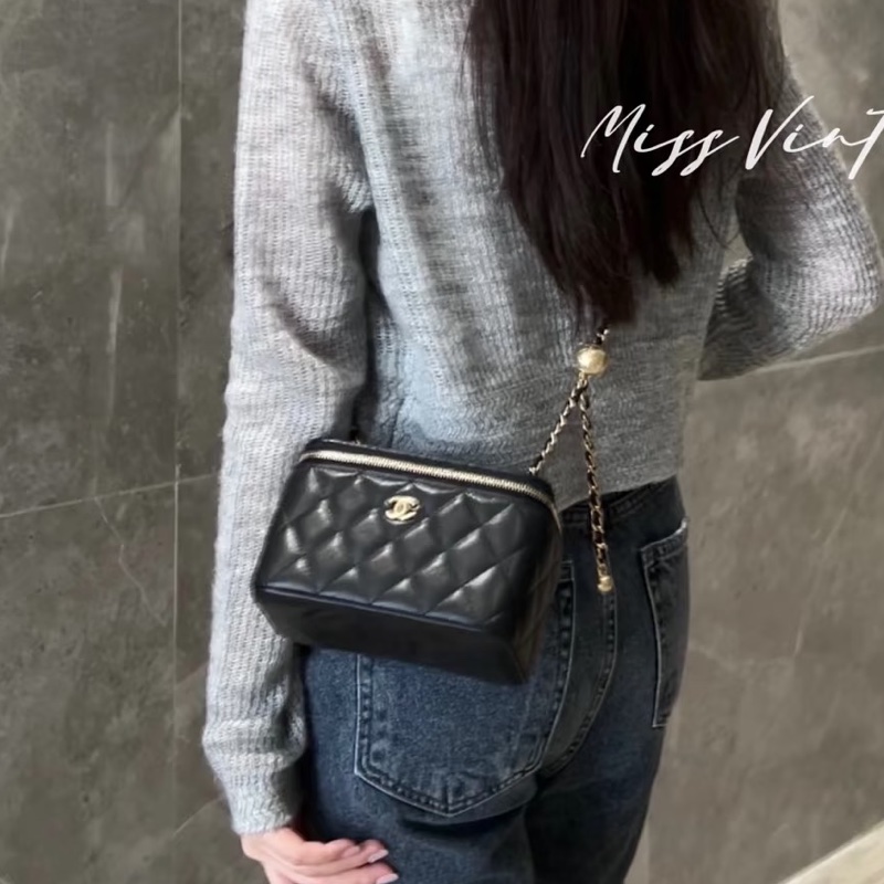 超🔥人氣款😍99新🈶購證😍Chanel黑金菱格紋金球長盒子斜背包單肩包-2