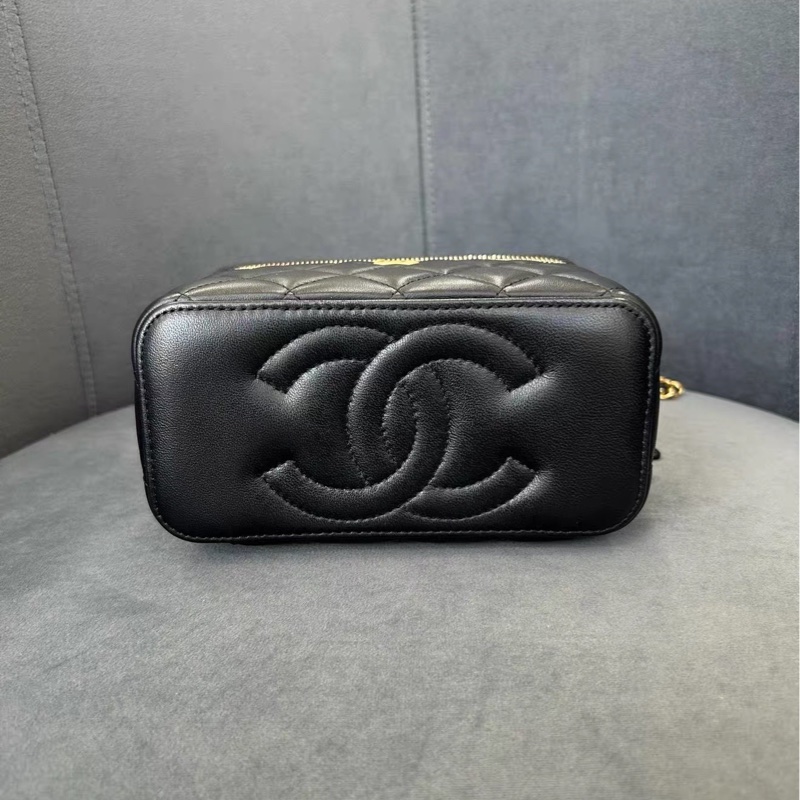 超🔥人氣款😍99新🈶購證😍Chanel黑金菱格紋金球長盒子斜背包單肩包-13