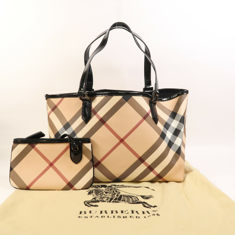 BURBERRY 塗層帆布/漆皮皮革Shoulder Bag肩背袋-8