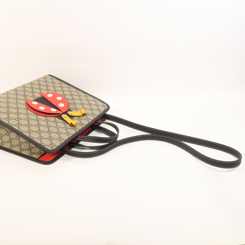 GUCCI 塗層帆布/牛皮皮革LadyBug銀扣手挽肩背兩用袋-7