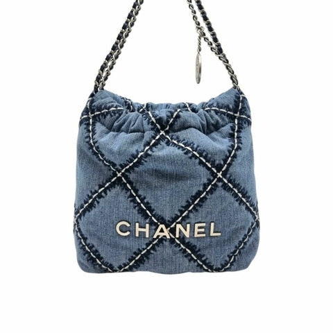CHANEL 迷你 22 背牛仔布縫線單肩包 CHB061244