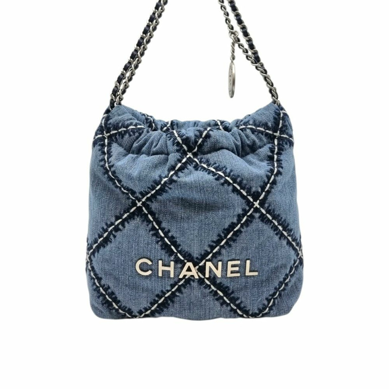 【包稅】CHANEL 迷你 22 背牛仔布縫線單肩包 CHB061244-0