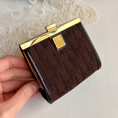 Christian Dior Oblique 老花棕色真皮零錢包 收納包
