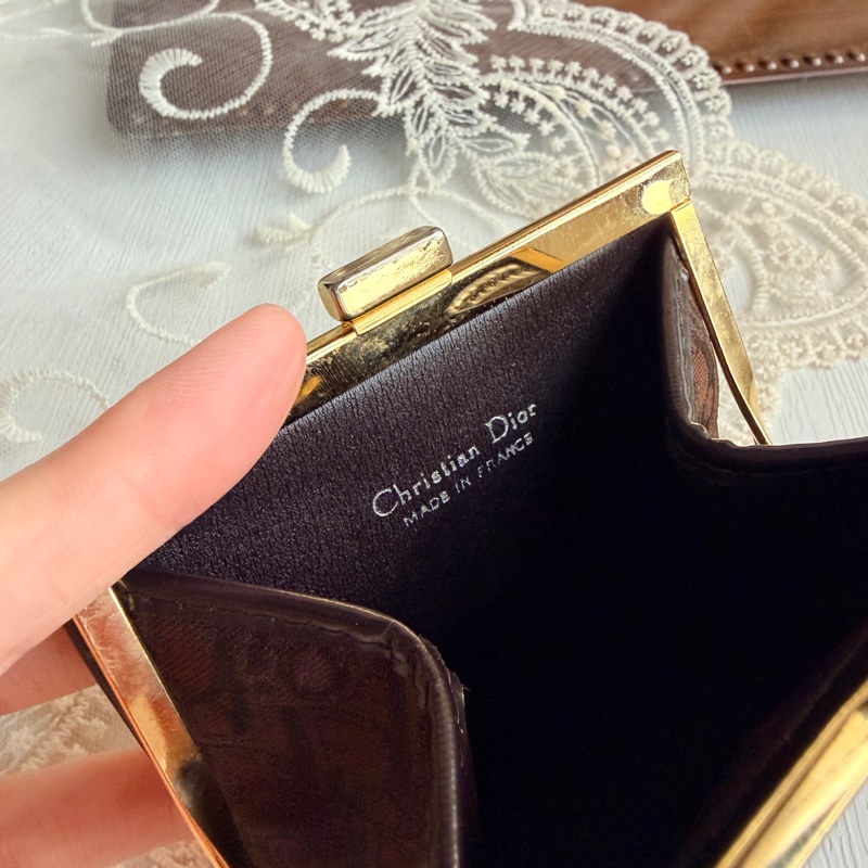 Christian Dior Oblique 老花棕色真皮零錢包 收納包-3