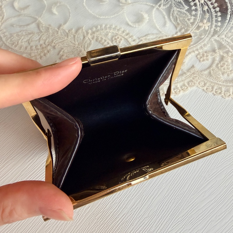 Christian Dior Oblique 老花棕色真皮零錢包 收納包-4