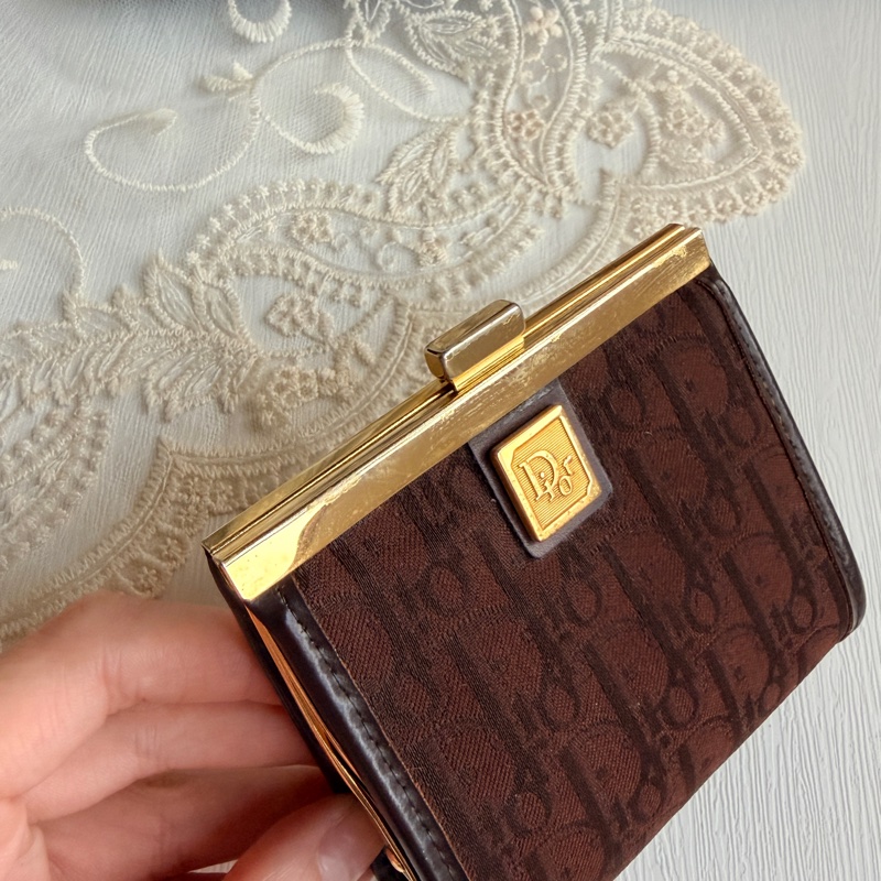 Christian Dior Oblique 老花棕色真皮零錢包 收納包-5