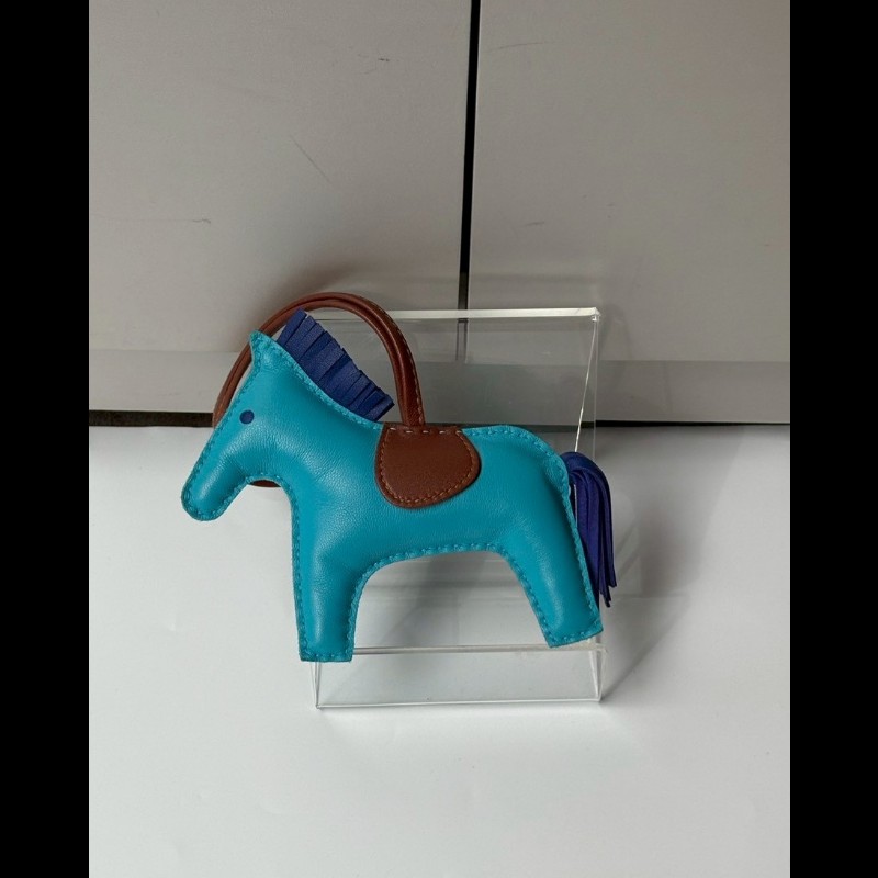 Hermes 藍色皮革小馬吊飾-0
