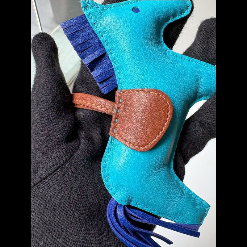 Hermes 藍色皮革小馬吊飾-2