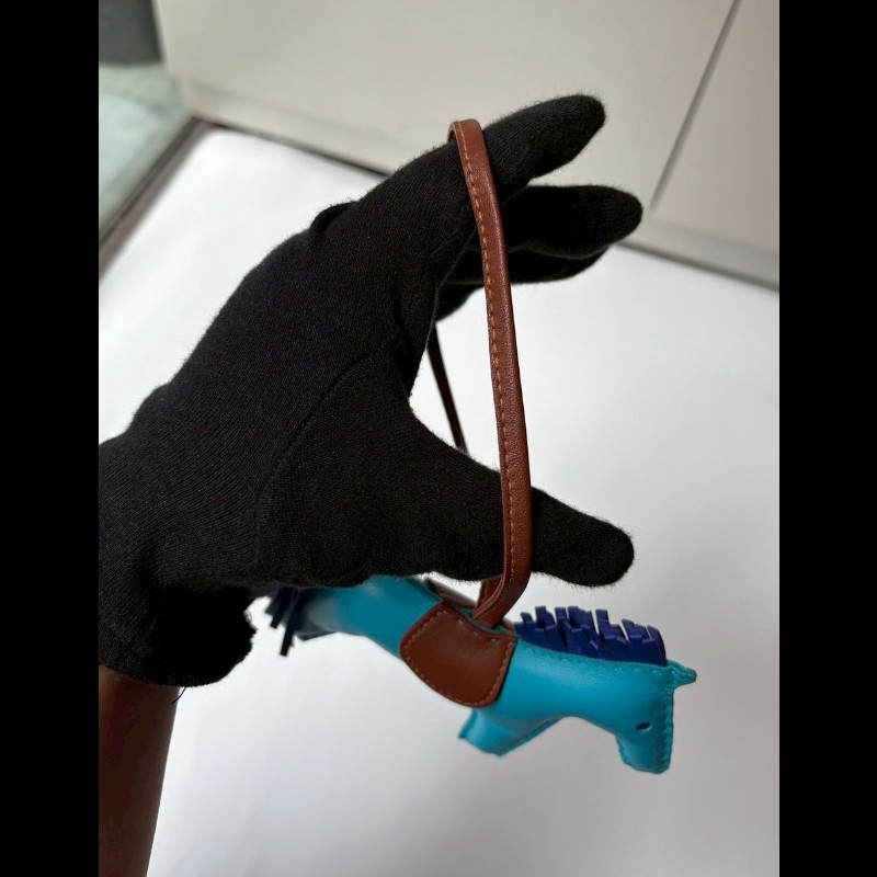 Hermes 藍色皮革小馬吊飾-4