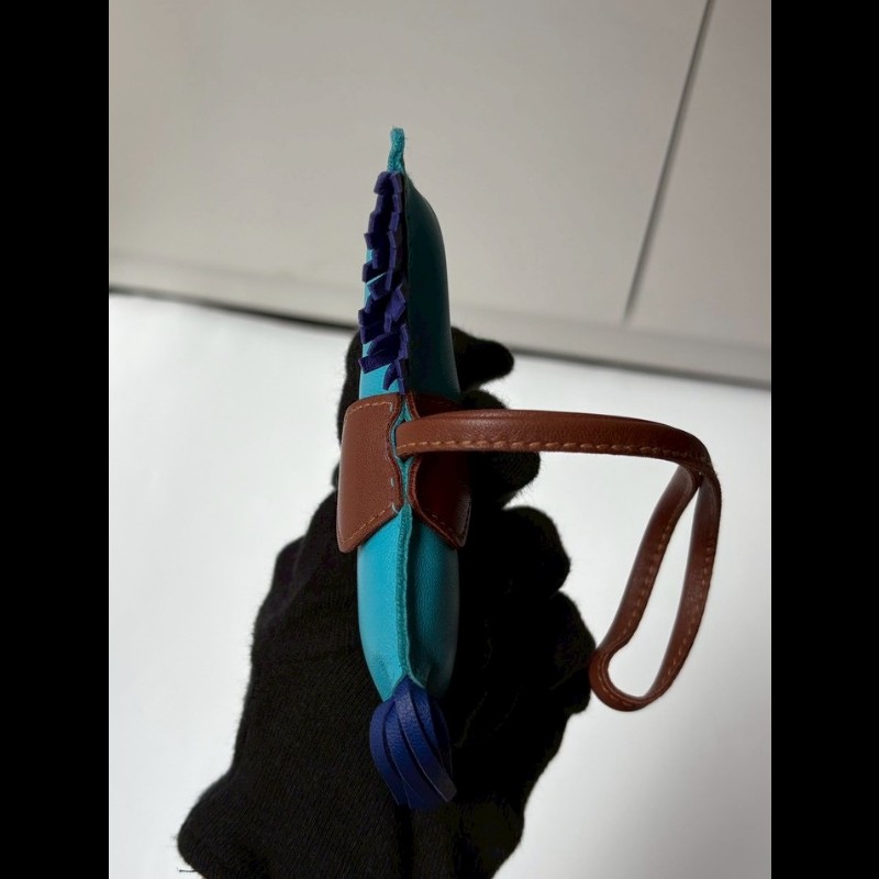 Hermes 藍色皮革小馬吊飾-5