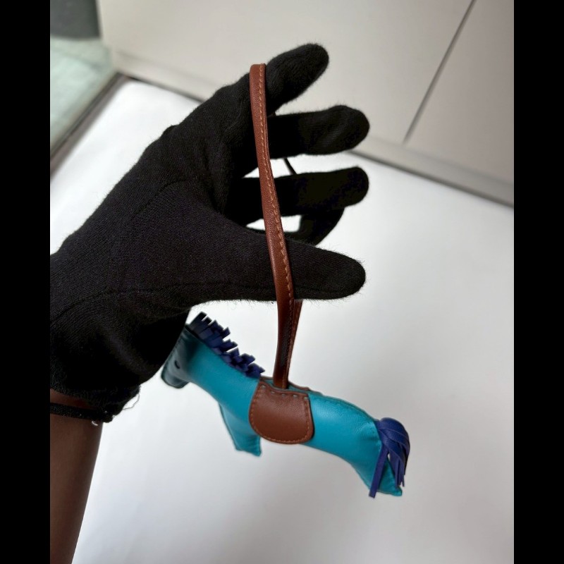 Hermes 藍色皮革小馬吊飾-8