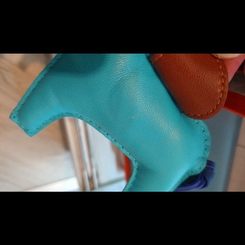 Hermes 藍色皮革小馬吊飾-10