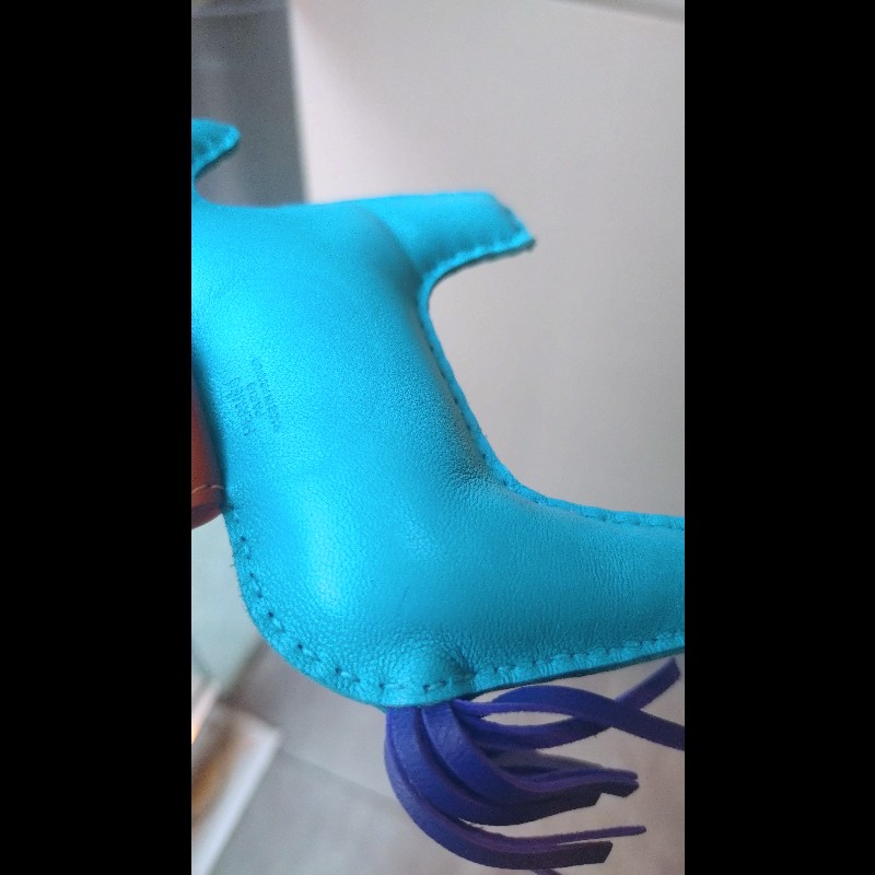 Hermes 藍色皮革小馬吊飾-11