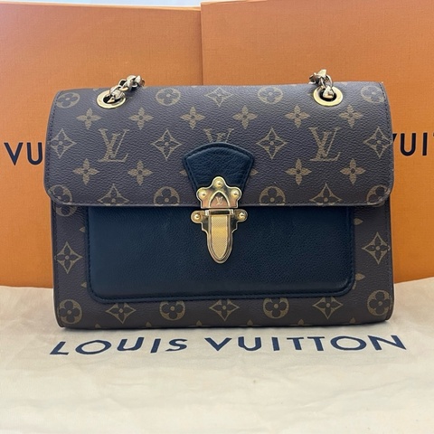 Lv 路易威登Victoire 維多利亞 黑色牛皮拼老花 尺寸約27*17*10