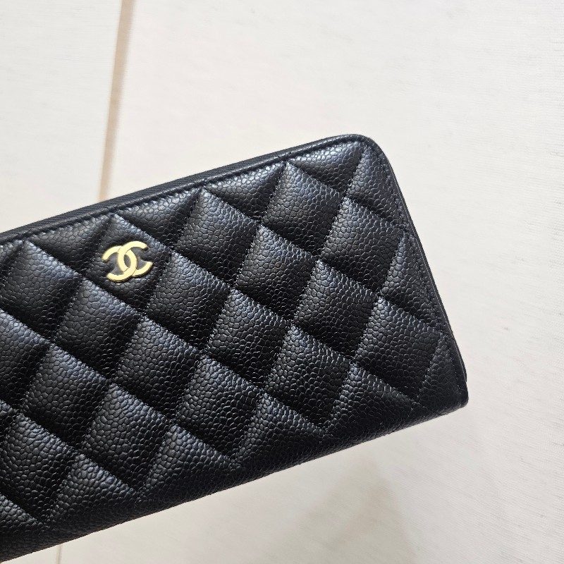 [未使用新品品況超新❣️] Chanel黑荔枝皮金釦拉鏈長夾-2