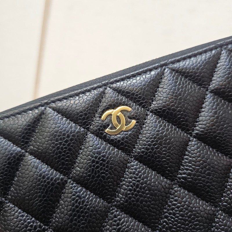 [未使用新品品況超新❣️] Chanel黑荔枝皮金釦拉鏈長夾-3