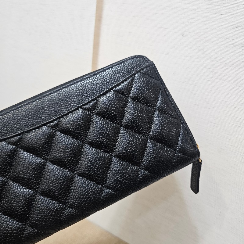 [未使用新品品況超新❣️] Chanel黑荔枝皮金釦拉鏈長夾-9