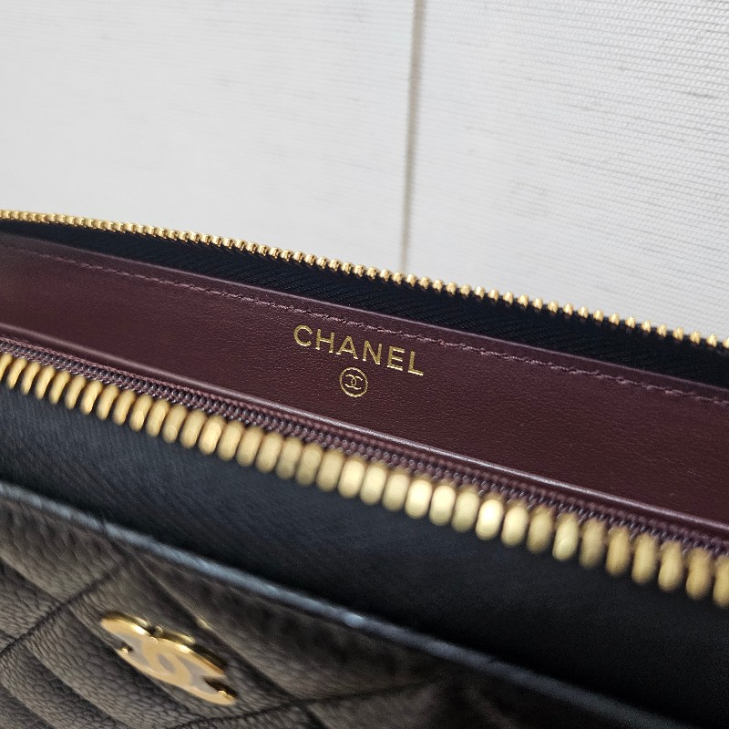 [未使用新品品況超新❣️] Chanel黑荔枝皮金釦拉鏈長夾-15