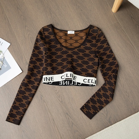 ❤️ CELINE 滿印LOGO 時尚短款上衣