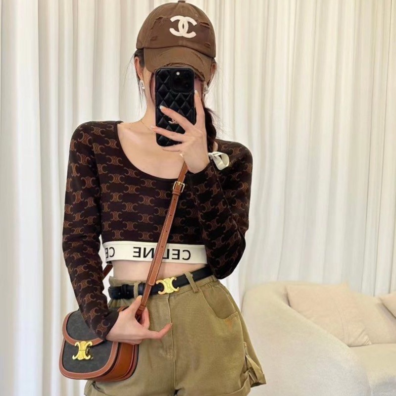 ❤️ CELINE 滿印LOGO 時尚短款上衣-1