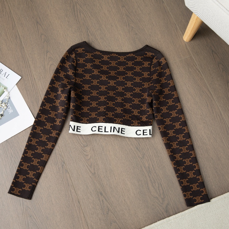 ❤️ CELINE 滿印LOGO 時尚短款上衣-8