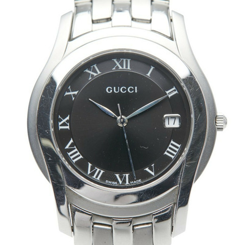 Gucci 男士腕錶，5500公尺防水，瑞士石英機芯，黑色錶盤，不鏽鋼錶殼