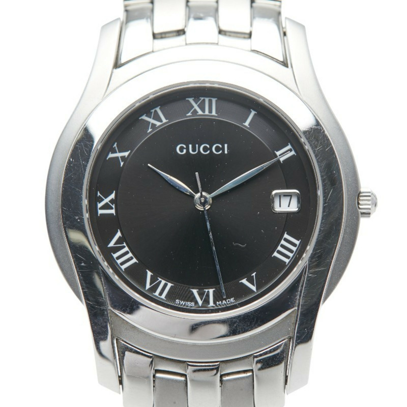Gucci 男士腕錶，5500公尺防水，瑞士石英機芯，黑色錶盤，不鏽鋼錶殼-0