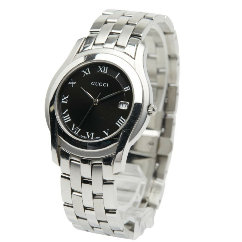 Gucci 男士腕錶，5500公尺防水，瑞士石英機芯，黑色錶盤，不鏽鋼錶殼-1