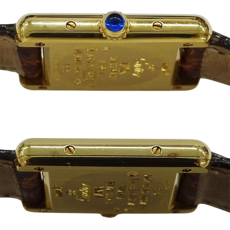 卡地亞 Must Tank 女士腕錶，小號，鍍金石英機芯，QZ 925 皮革錶帶，方形，W1003153-2