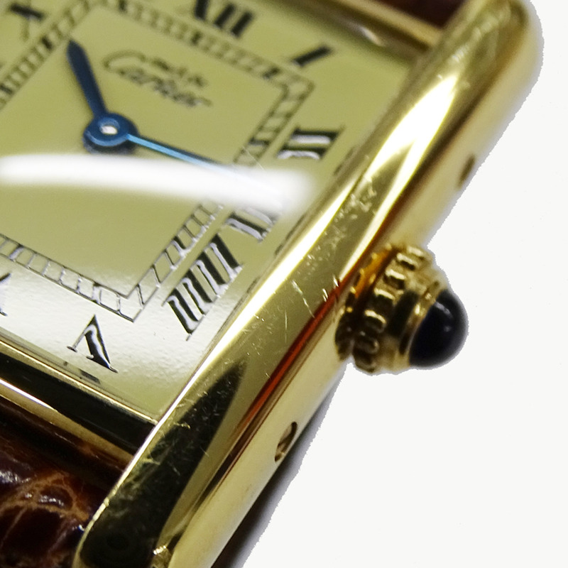 卡地亞 Must Tank 女士腕錶，小號，鍍金石英機芯，QZ 925 皮革錶帶，方形，W1003153-5