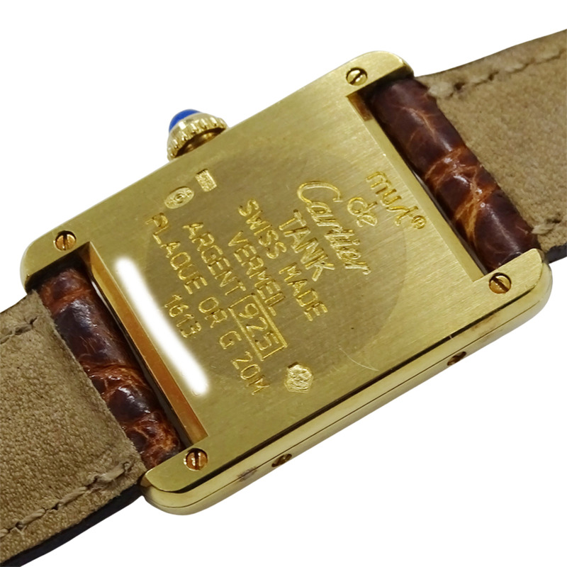 卡地亞 Must Tank 女士腕錶，小號，鍍金石英機芯，QZ 925 皮革錶帶，方形，W1003153-7