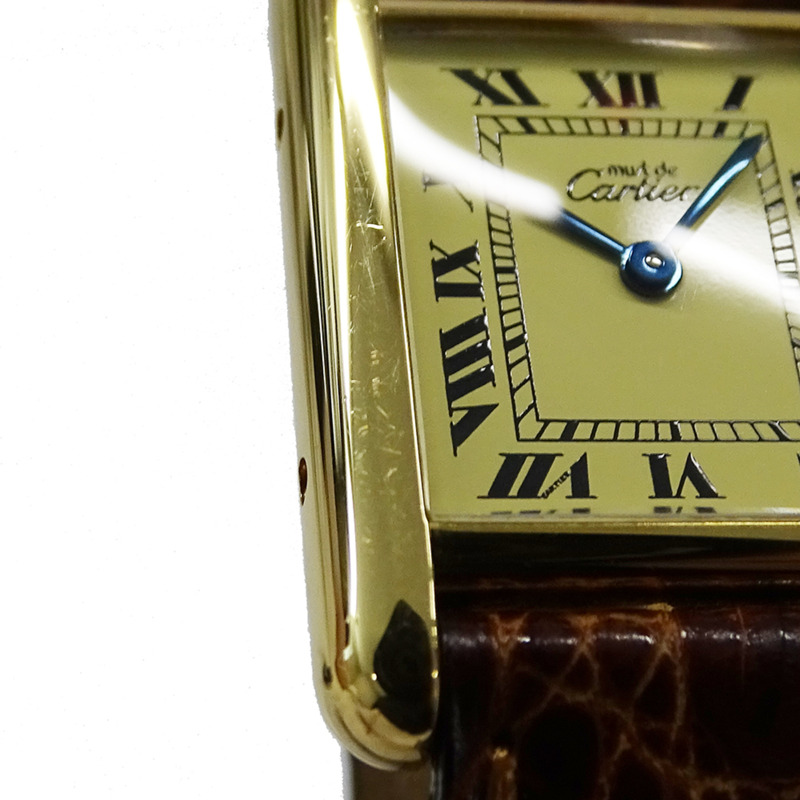 卡地亞 Must Tank 女士腕錶，小號，鍍金石英機芯，QZ 925 皮革錶帶，方形，W1003153-12