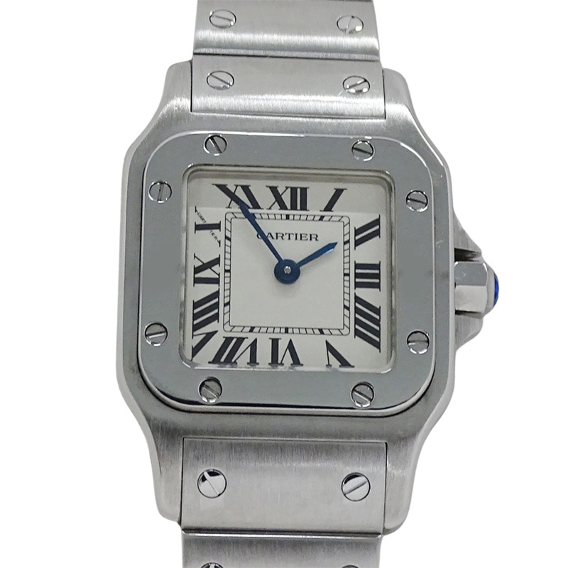 卡地亞 Santos Galbe SM 女士石英腕錶,W20056D6,不鏽鋼材質,銀色/象牙色,拋光處理-1