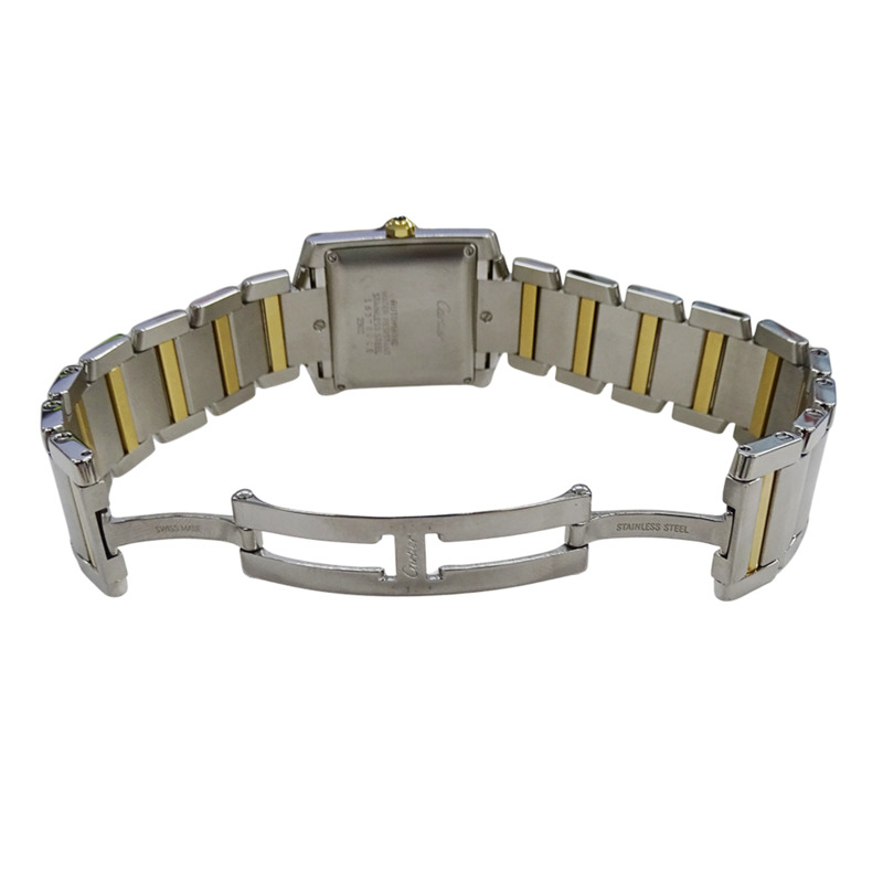 卡地亞 Tank Française 男士腕錶，LM，日期顯示，自動上鍊，不銹鋼，黃金，黃色 W51005Q4，組合款，已翻新拋光-3