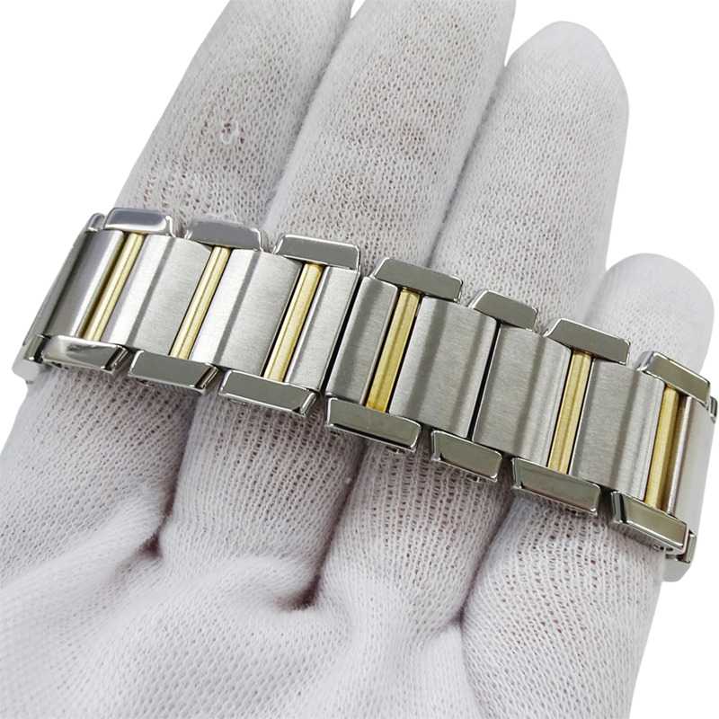 卡地亞 Tank Française 男士腕錶，LM，日期顯示，自動上鍊，不銹鋼，黃金，黃色 W51005Q4，組合款，已翻新拋光-4