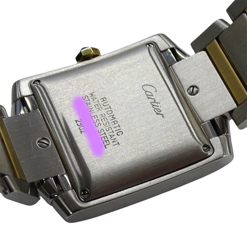 卡地亞 Tank Française 男士腕錶，LM，日期顯示，自動上鍊，不銹鋼，黃金，黃色 W51005Q4，組合款，已翻新拋光-5