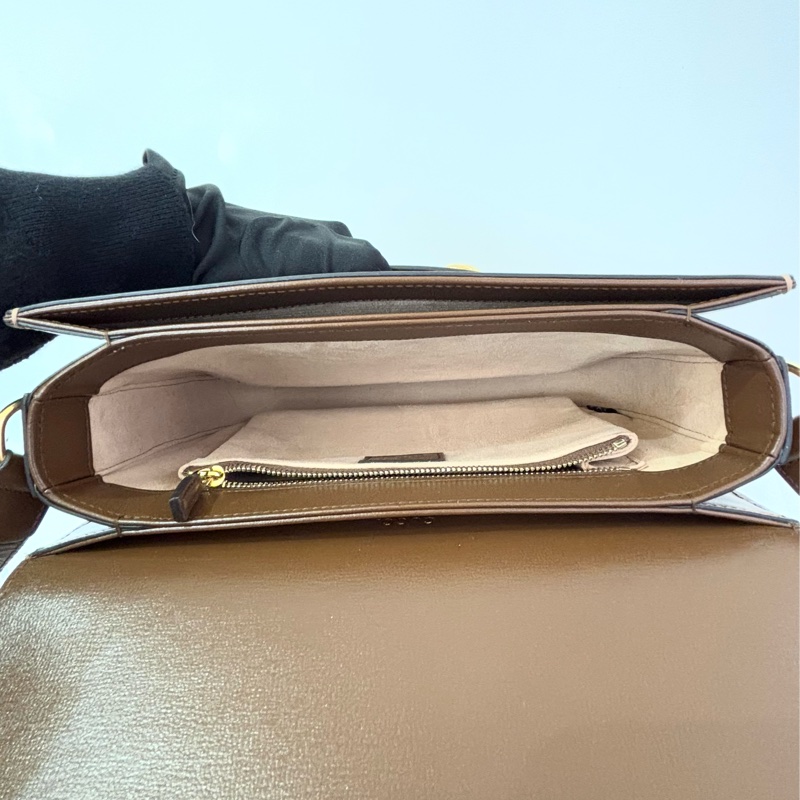 駝色牛皮1955中號掀蓋斜背包-9