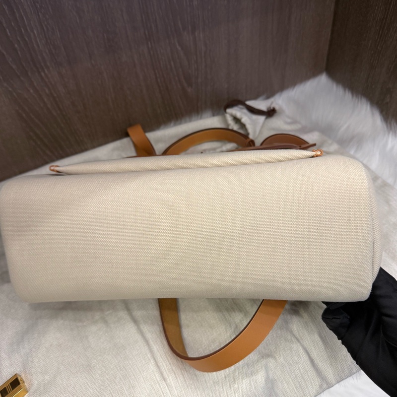 98新Hermes愛馬仕 Herbag31 金棕/自然色牛皮拼8L冰川白帆布銀扣外縫  輕微使用痕跡-3