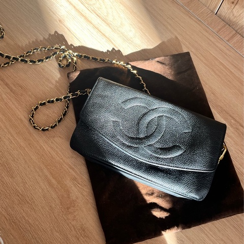 中古美品 Chanel 雙 C 荔枝紋斜背包
